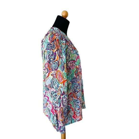 Lilly Pulitzer Women's XS Elsa Silk Smocked Top in What A Catfish Multi - Picture 4 of 12
